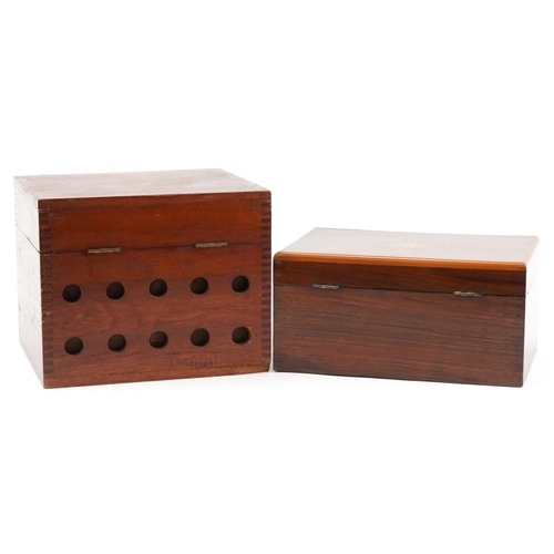 1489 - Inlaid rosewood workbox with fitted lift out interior and a hardwood humidor with brass carrying han... 