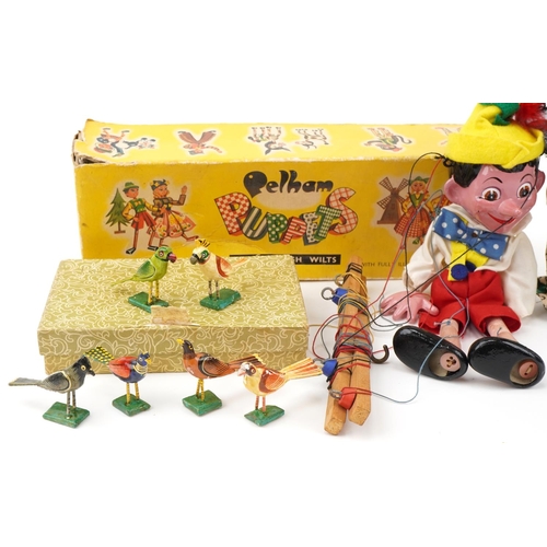 1513 - Vintage toys including  Pinocchio Pelham puppet, Nora Wellings sailor doll and six  hand painted scr... 