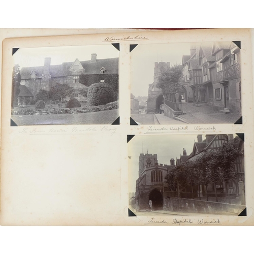 751 - Early 20th century black and white photographs arranged in an album including Staffordshire, Warwick... 