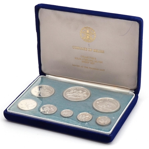 651 - 1974 Coinage of Belize silver proof eight coin set minted at The Franklin Mint, housed in a silk and... 