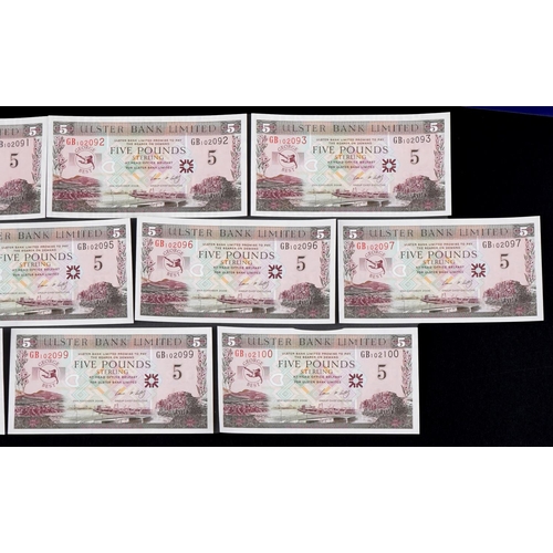 566 - Ten count these 2006 Ulster Bank Limited George Best design five pound notes, including three with c... 