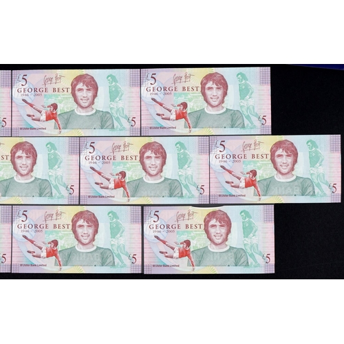 566 - Ten count these 2006 Ulster Bank Limited George Best design five pound notes, including three with c... 