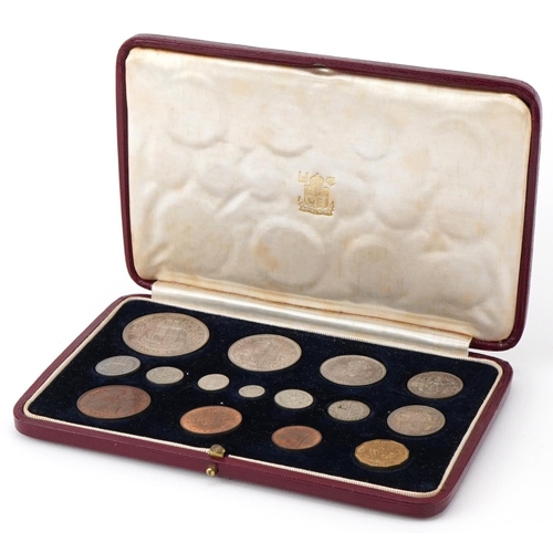 614 - George VI specimen coin set by The Royal Mint housed in a velvet and silk lined fitted case includin... 