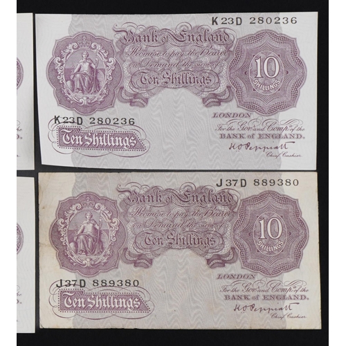 559 - Six Bank of England ten shilling notes, each Chief Cashier K O Peppiatt, including three with consec... 