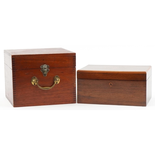 1489 - Inlaid rosewood workbox with fitted lift out interior and a hardwood humidor with brass carrying han... 