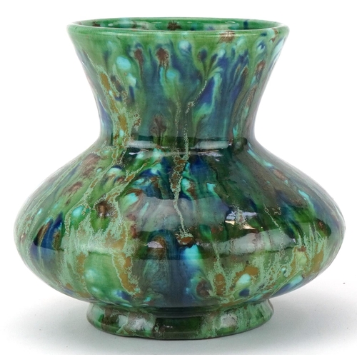 1333 - Art pottery vase having a mottled green and blue crystalline type glaze, 12.5cm high