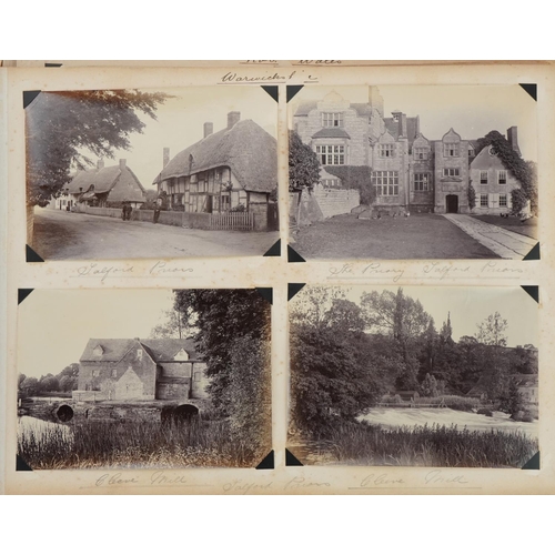 751 - Early 20th century black and white photographs arranged in an album including Staffordshire, Warwick... 