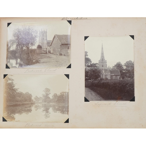 751 - Early 20th century black and white photographs arranged in an album including Staffordshire, Warwick... 