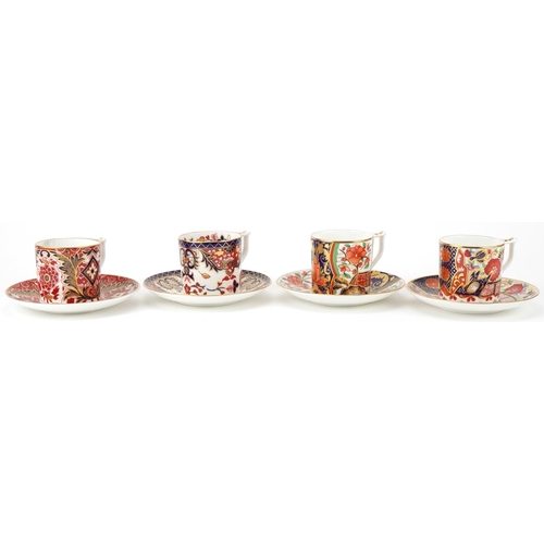 79 - Set of four Royal Crown Derby Curator's Collection 'Pardoe' coffee cans and saucers comprising Acant... 