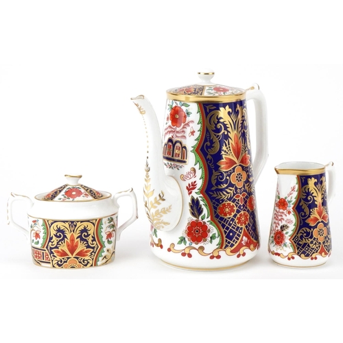 78 - Royal Crown Derby Curator's Collection 'Rich Japan Pardoe' coffee pot, milk jug and lidded sugar bow... 