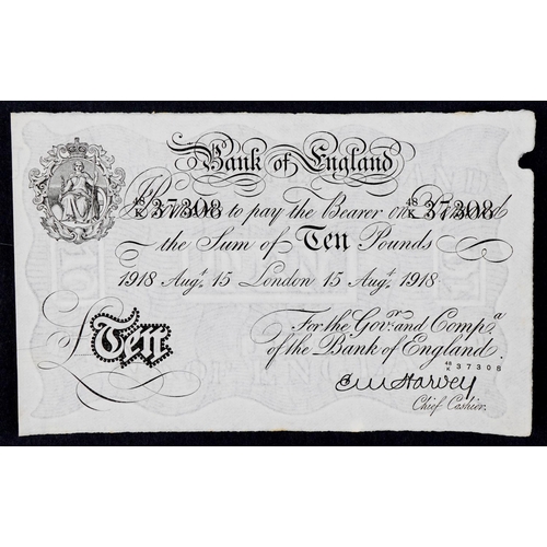 554 - Bank of England 1918 white ten pound note, Chief Cashier Harvey, serial number 48K 37308