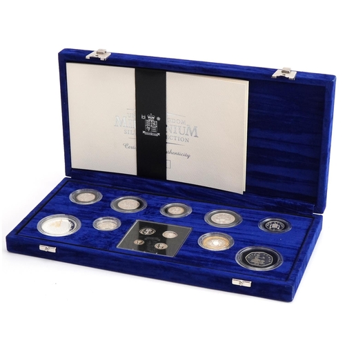 644 - Elizabeth II 2000 United Kingdom Millennium silver coin collection by The Royal Mint housed in a fit... 