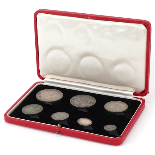 594 - Queen Victoria 1887 Jubilee silver specimen coin set housed in a silk and velvet lined fitted case c... 