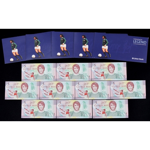 566 - Ten count these 2006 Ulster Bank Limited George Best design five pound notes, including three with c... 