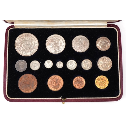 614 - George VI specimen coin set by The Royal Mint housed in a velvet and silk lined fitted case includin... 