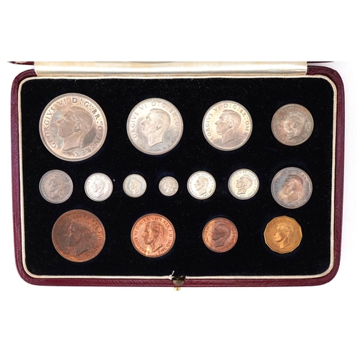 614 - George VI specimen coin set by The Royal Mint housed in a velvet and silk lined fitted case includin... 