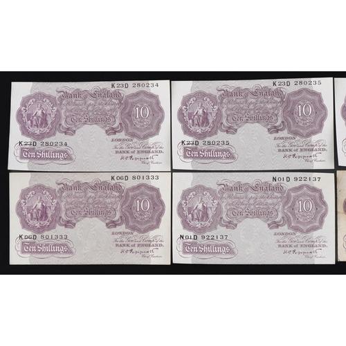 559 - Six Bank of England ten shilling notes, each Chief Cashier K O Peppiatt, including three with consec... 