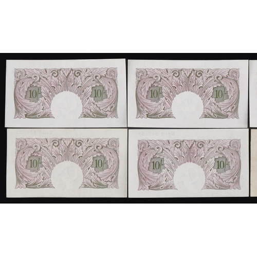 559 - Six Bank of England ten shilling notes, each Chief Cashier K O Peppiatt, including three with consec... 