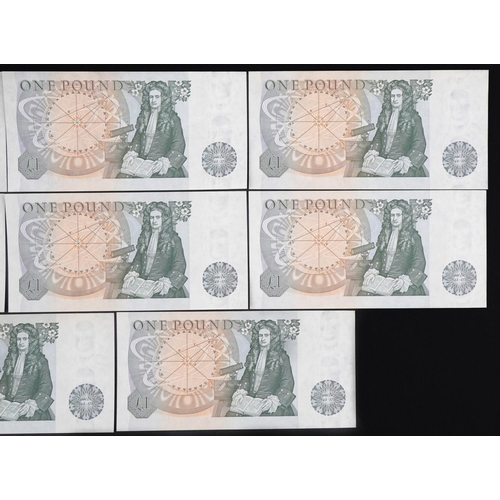 565 - Eight Elizabeth II Bank of England one pound notes with consecutive serial numbers, Chief Cashier J ... 