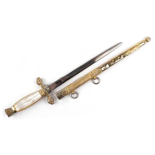 1829 - Italian military interest cadet's short sword with scabbard, mother of pearl grip and steel blade en... 