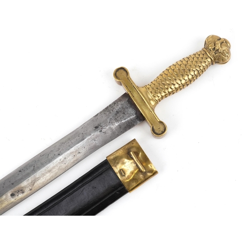 1799 - French military interest infantry short sword with scabbard and steel blade, various impressed marks... 