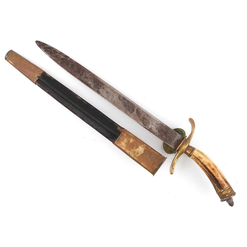 1819 - German military interest cutlass with leather scabbard, staghorn handle and steel blade impressed We... 