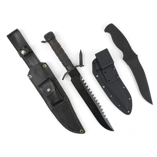 1841 - Two military interest knives with sheaths comprising a survival example with concealed compass, the ... 