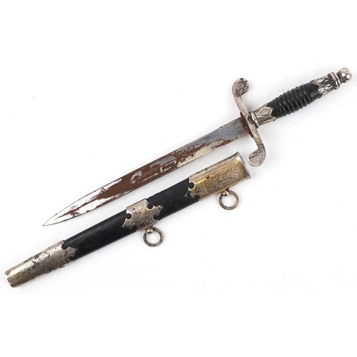 1824 - European naval interest dirk with scabbard having partially gilt white metal mounts engraved with a ... 