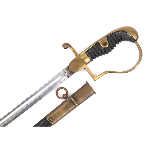 1834 - German military interest sabre with scabbard, shagreen grip and steel blade, 93cm in length