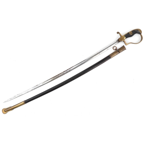 1834 - German military interest sabre with scabbard, shagreen grip and steel blade, 93cm in length