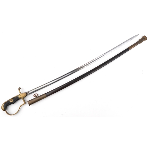 1834 - German military interest sabre with scabbard, shagreen grip and steel blade, 93cm in length