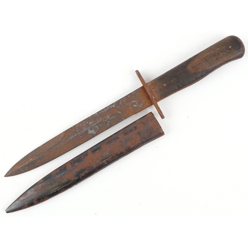 1827 - German military interest boot knife with sheath and steel blade, 30cm in length