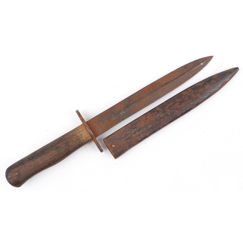 1827 - German military interest boot knife with sheath and steel blade, 30cm in length