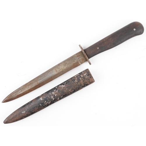 1828 - German military interest boot knife with sheath and steel blade having impressed mark, 29cm in lengt... 