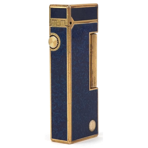 38 - Vintage Dunhill gold plated lapis lazuli pocket lighter with case