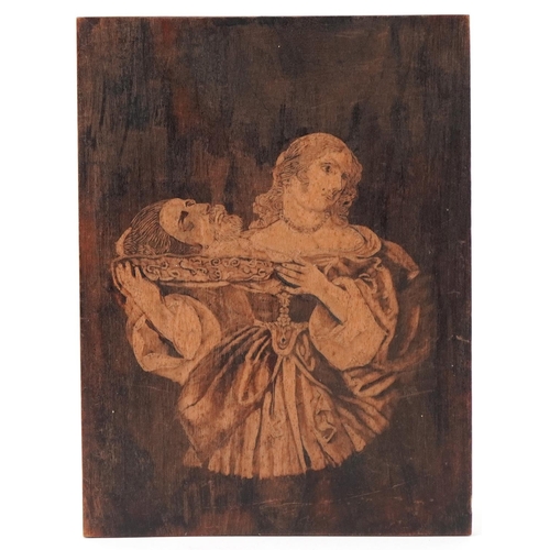 315 - Religious antique carved wood panel the beheading of St John The Baptist, 21.5cm x 16cm