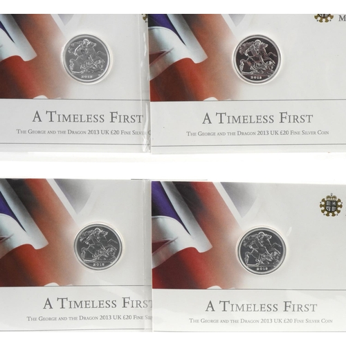 630 - Six Elizabeth II 2013 A Timeless First George & the Dragon twenty pound fine silver coins by The Roy... 