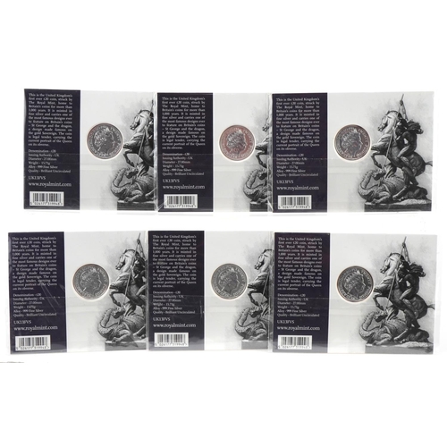 630 - Six Elizabeth II 2013 A Timeless First George & the Dragon twenty pound fine silver coins by The Roy... 