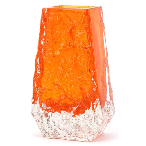 253 - Whitefriars orange bark glass vase, 13cm high