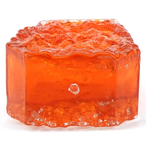 253 - Whitefriars orange bark glass vase, 13cm high