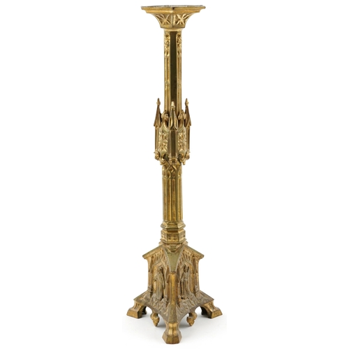 300 - Large Victorian brass altar candlestick, 60cm high