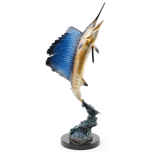 Robert Wyland limited edition - Large hand painted sculpture of a Marlin Sailfish in full flight, numbered 131/330, 57cm high