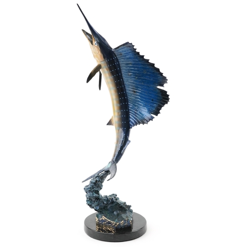 243 - Robert Wyland limited edition - Large hand painted sculpture of a Marlin Sailfish in full flight, nu... 