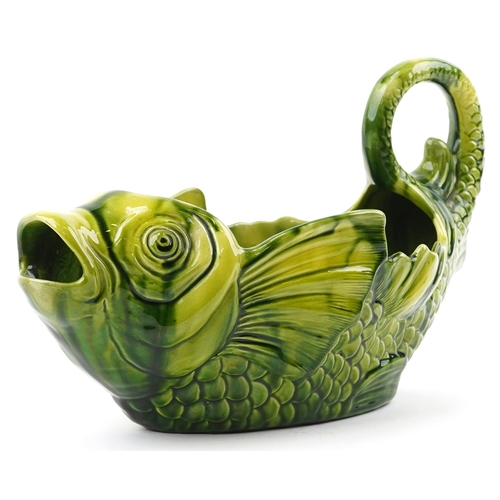 91 - Large Victorian Ault pottery Majolica jardinière in the form of a fish with an open mouth, 35cm in l... 