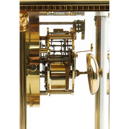 60 - French brass four glass L'Épée mantle clock with enamelled dial and mercury pendulum, 34cm high