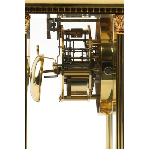 60 - French brass four glass L'Épée mantle clock with enamelled dial and mercury pendulum, 34cm high