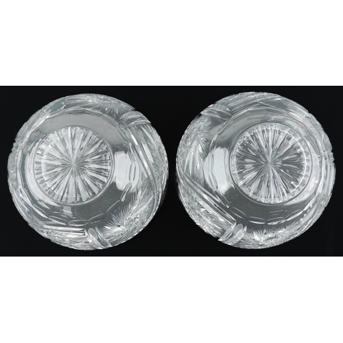 84 - Large pair of good quality glass bowls cut with wheel design and star bases, each 29cm in diameter