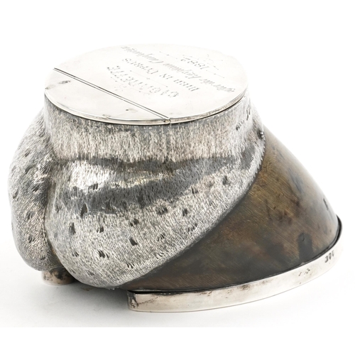 476 - Army & Navy Cooperative Society Ltd , Victorian silver mounted horses hoof inkwell for Cigarette die... 