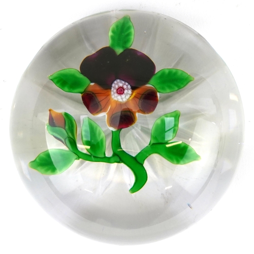 85 - Antique Baccarat pansy paperweight 8cm in diameter