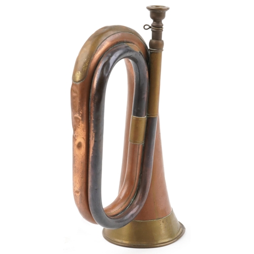 1241 - Brass and copper bugle, Henry Potter & Co, Charring Cross Road, London 1938, 28cm in length